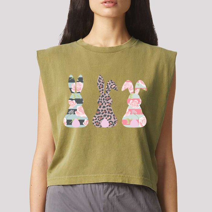 Cute Easter Bunnies Rose Stripe Leopard Patterns Garment-Dyed Women's Muscle Tee