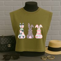 Cute Easter Bunnies Rose Stripe Leopard Patterns Garment-Dyed Women's Muscle Tee