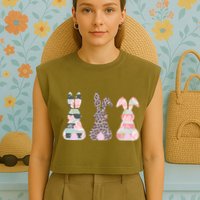 Cute Easter Bunnies Rose Stripe Leopard Patterns Garment-Dyed Women's Muscle Tee