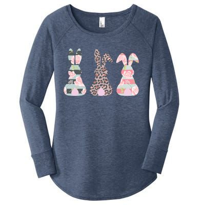 Cute Easter Bunnies Rose Stripe Leopard Patterns Women's Perfect Tri Tunic Long Sleeve Shirt