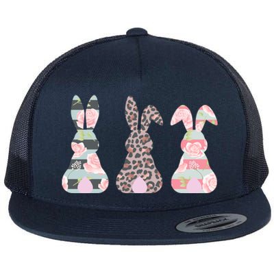 Cute Easter Bunnies Rose Stripe Leopard Patterns Flat Bill Trucker Hat