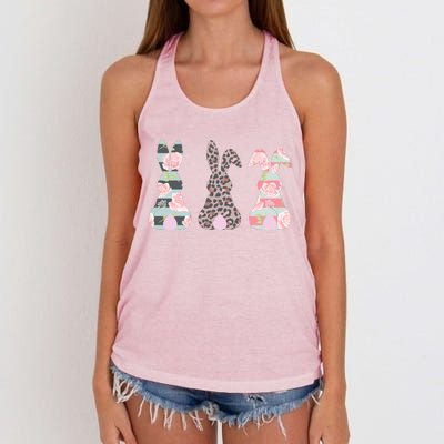 Cute Easter Bunnies Rose Stripe Leopard Patterns Women's Knotted Racerback Tank