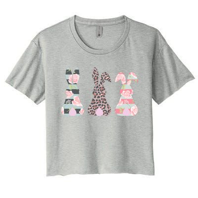 Cute Easter Bunnies Rose Stripe Leopard Patterns Women's Crop Top Tee