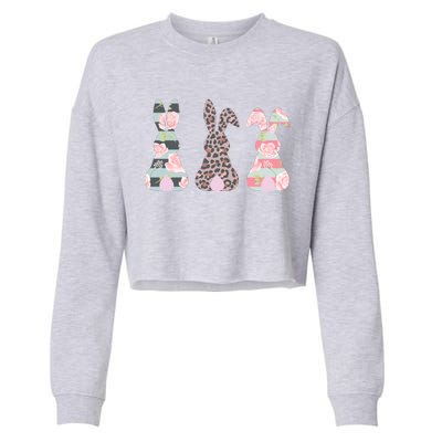 Cute Easter Bunnies Rose Stripe Leopard Patterns Cropped Pullover Crew