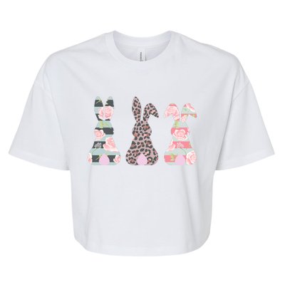 Cute Easter Bunnies Rose Stripe Leopard Patterns Bella+Canvas Jersey Crop Tee