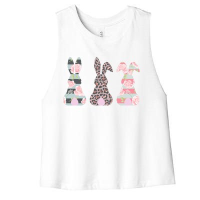 Cute Easter Bunnies Rose Stripe Leopard Patterns Women's Racerback Cropped Tank