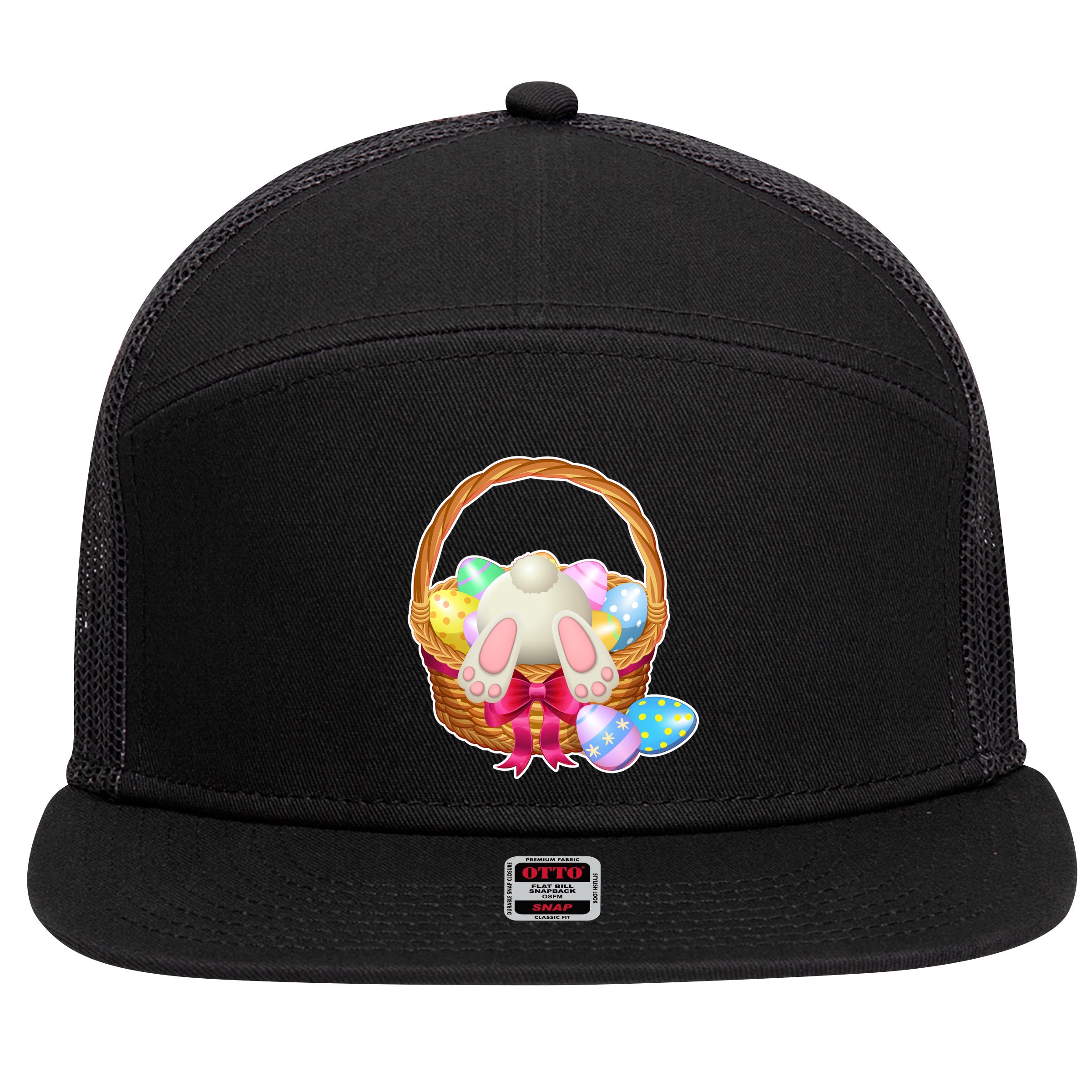 Cute Easter Bunny Basket 7 Panel Mesh Trucker Snapback Hat