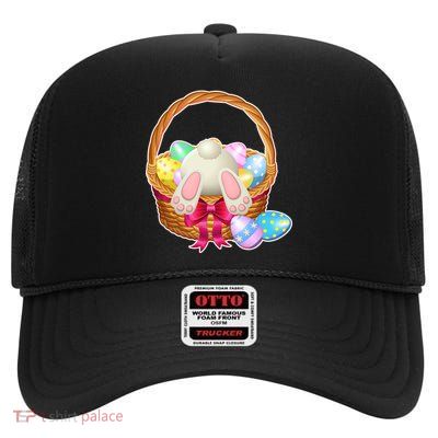 Cute Easter Bunny Basket High Crown Mesh Back Trucker Hat