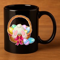 Cute Easter Bunny Basket 11oz C Handle Ceramic Mug