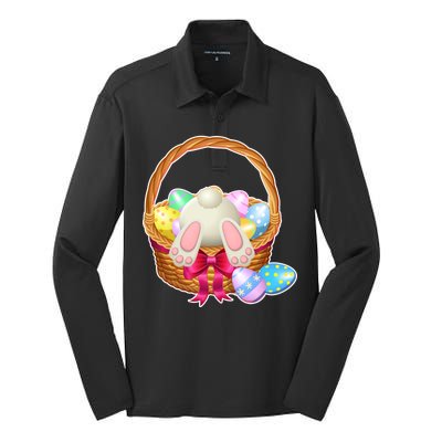 Cute Easter Bunny Basket Silk Touch Performance Long Sleeve Polo