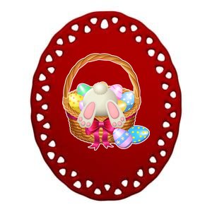 Cute Easter Bunny Basket Ceramic Oval Ornament