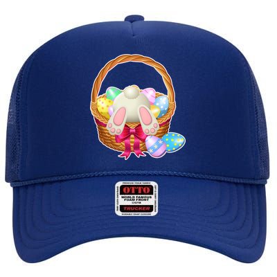 Cute Easter Bunny Basket High Crown Mesh Back Trucker Hat