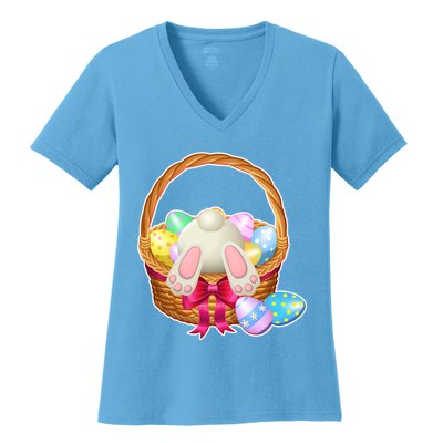 Cute Easter Bunny Basket Women's V-Neck T-Shirt