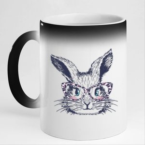 Cute Easter Bunny With Glasses 11oz Black Color Changing Mug