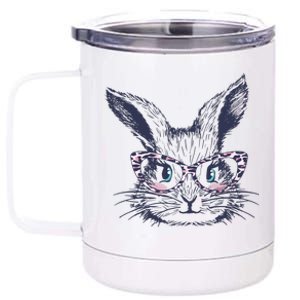 Cute Easter Bunny With Glasses 12 oz Stainless Steel Tumbler Cup