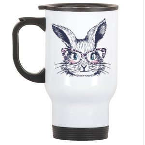 Cute Easter Bunny With Glasses Stainless Steel Travel Mug