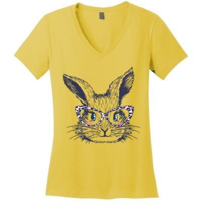 Cute Easter Bunny With Glasses Women's V-Neck T-Shirt