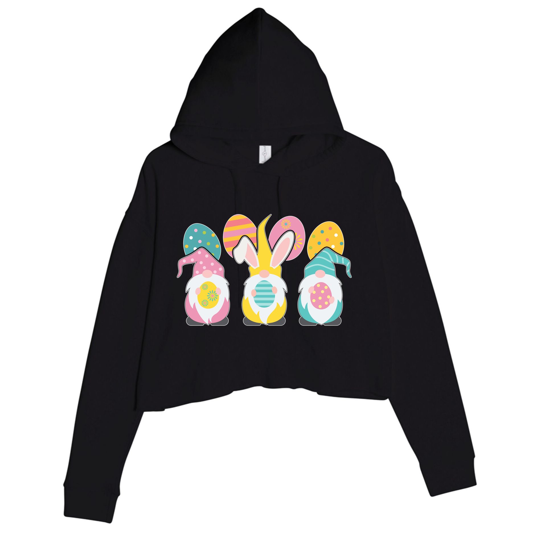 Cute Easter Holiday Gnomes Crop Fleece Hoodie