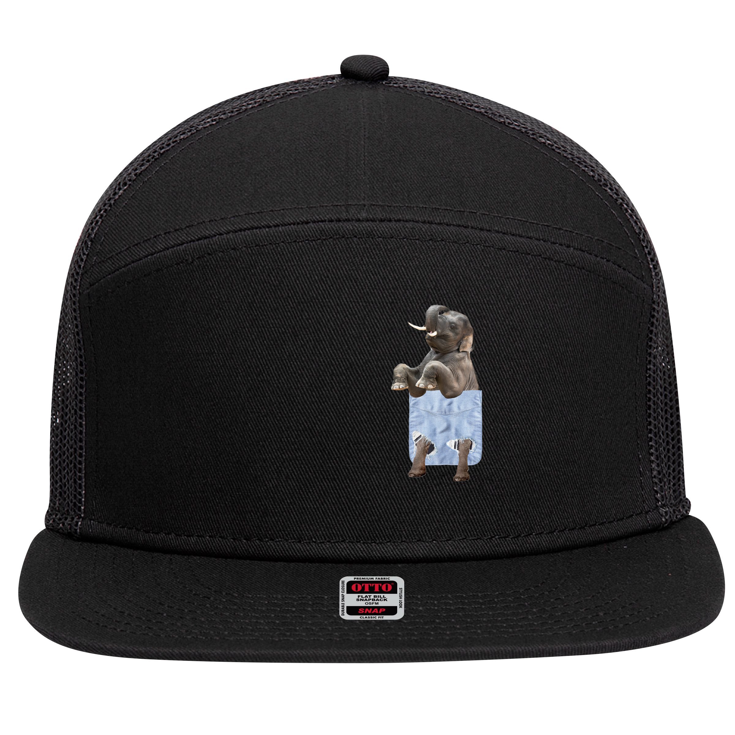Cute Elephant Front Pocket 7 Panel Mesh Trucker Snapback Hat
