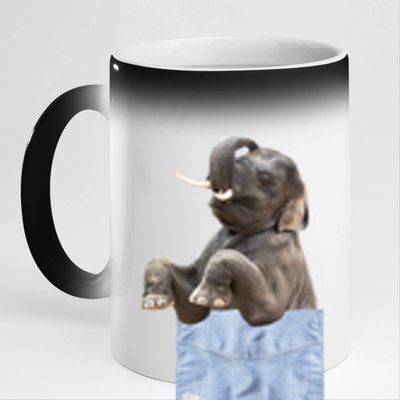 Cute Elephant Front Pocket 11oz Black Color Changing Mug