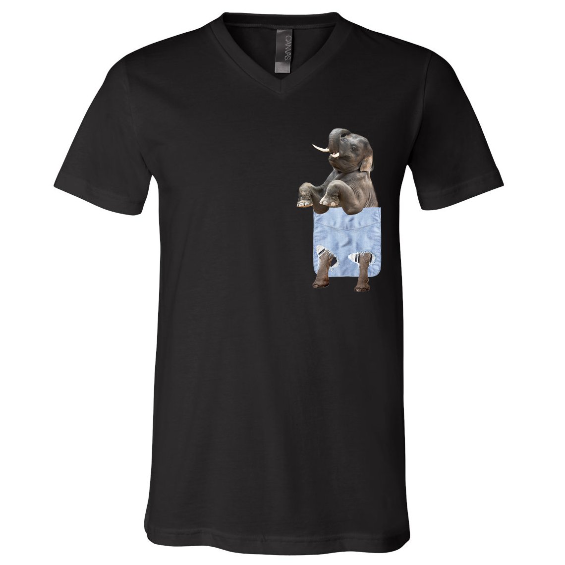 Cute Elephant Front Pocket V-Neck T-Shirt