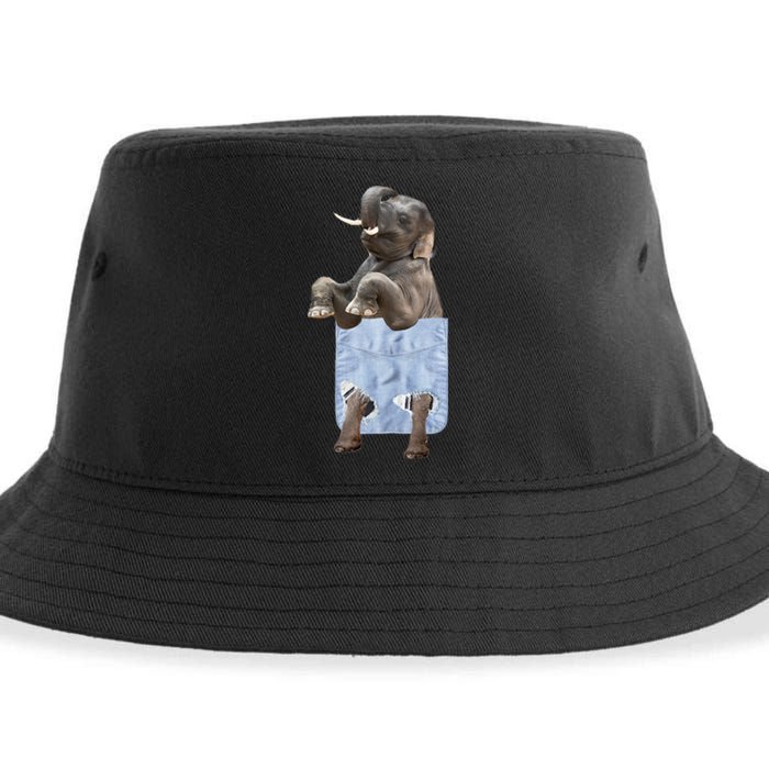 Cute Elephant Front Pocket Sustainable Bucket Hat