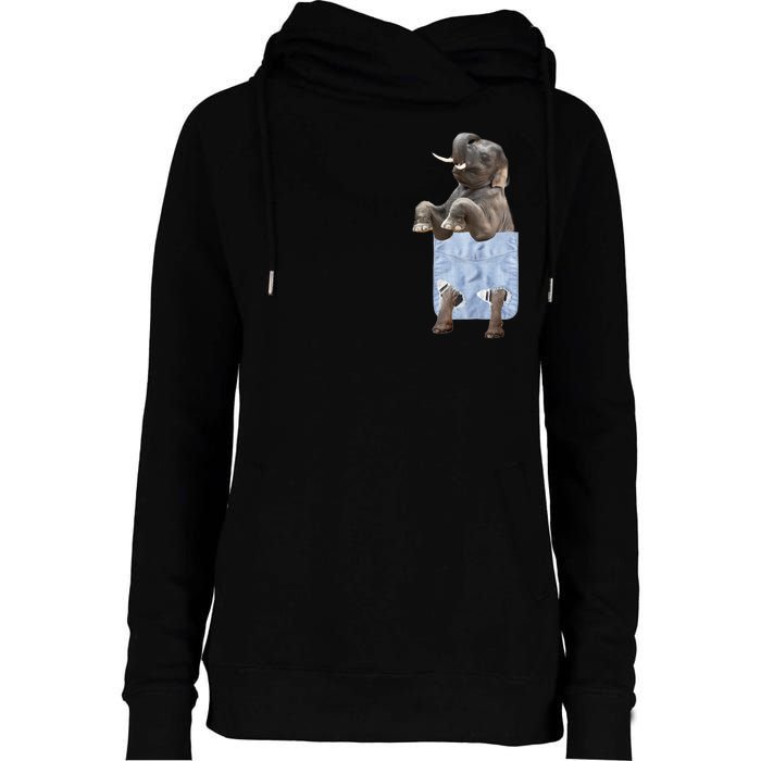 Cute Elephant Front Pocket Womens Funnel Neck Pullover Hood