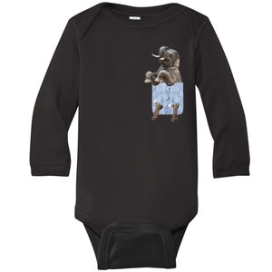 Cute Elephant Front Pocket Baby Long Sleeve Bodysuit