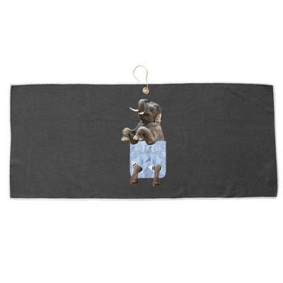 Cute Elephant Front Pocket Large Microfiber Waffle Golf Towel