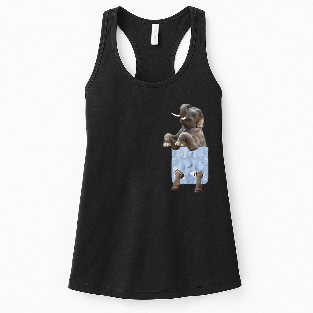 Cute Elephant Front Pocket Womens Tank Top