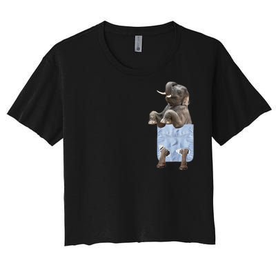 Cute Elephant Front Pocket Women's Crop Top Tee