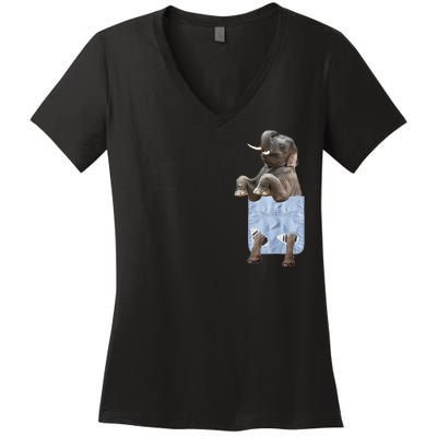 Cute Elephant Front Pocket Women's V-Neck T-Shirt