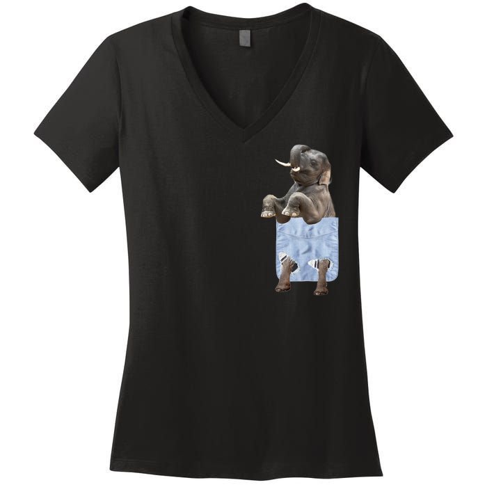 Cute Elephant Front Pocket Women's V-Neck T-Shirt