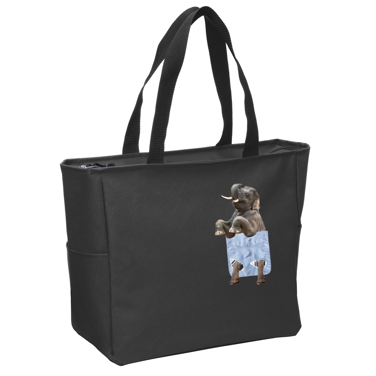 Cute Elephant Front Pocket Zip Tote Bag