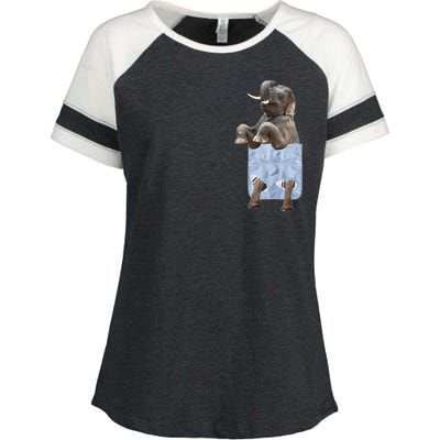 Cute Elephant Front Pocket Enza Ladies Jersey Colorblock Tee