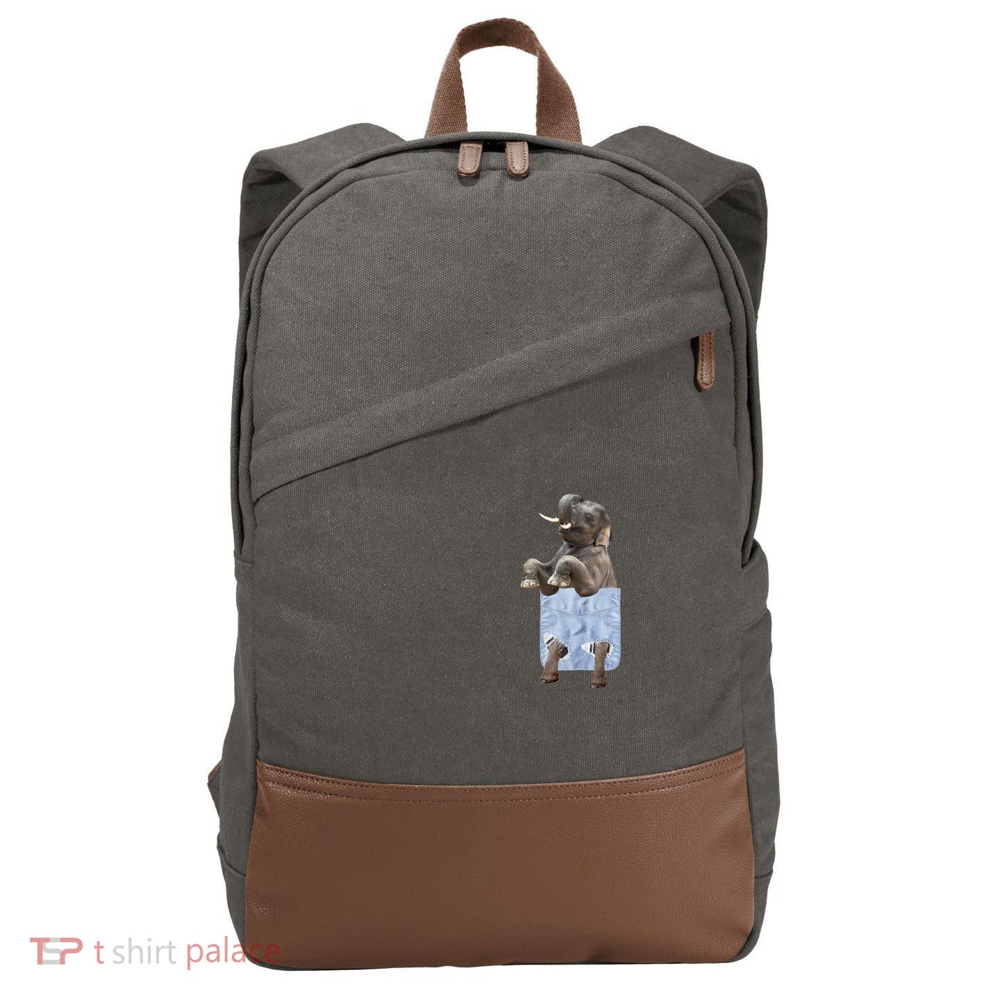 Cute Elephant Front Pocket Cotton Canvas Backpack