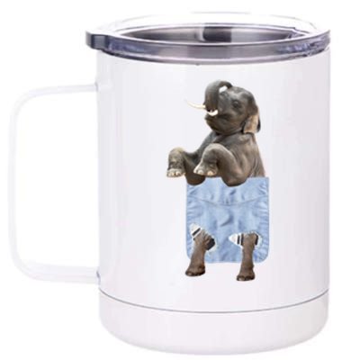 Cute Elephant Front Pocket 12 oz Stainless Steel Tumbler Cup