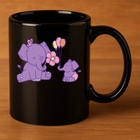 Cute Elephants 11oz C Handle Ceramic Mug
