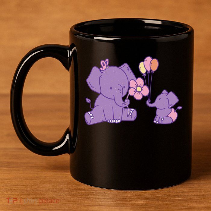Cute Elephants 11oz C Handle Ceramic Mug