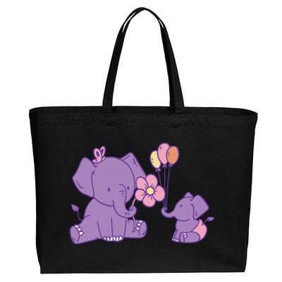 Cute Elephants Cotton Canvas Jumbo Tote