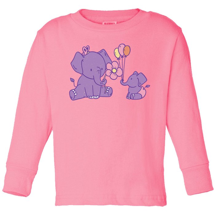 Cute Elephants Toddler Long Sleeve Shirt