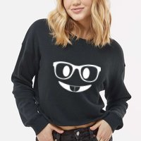 Cute Emoji Nerd Face Cropped Pullover Crew