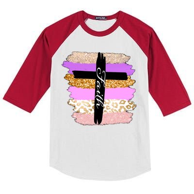 Cute Faith Cross Leopard Kids Colorblock Raglan Jersey