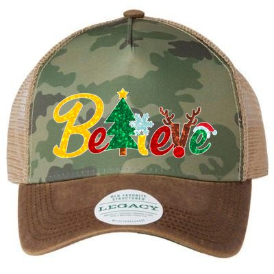 Cute Festive Christmas Believe  Legacy Tie Dye Trucker Hat