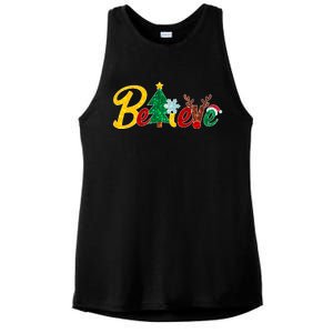 Cute Festive Christmas Believe  Ladies PosiCharge Tri-Blend Wicking Tank