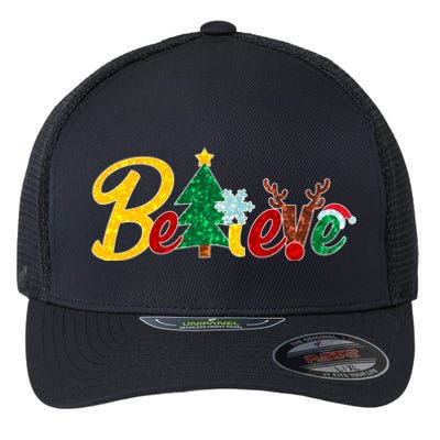 Cute Festive Christmas Believe  Flexfit Unipanel Trucker Cap