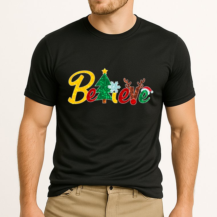Cute Festive Christmas Believe  Cooling Performance Crew T-Shirt