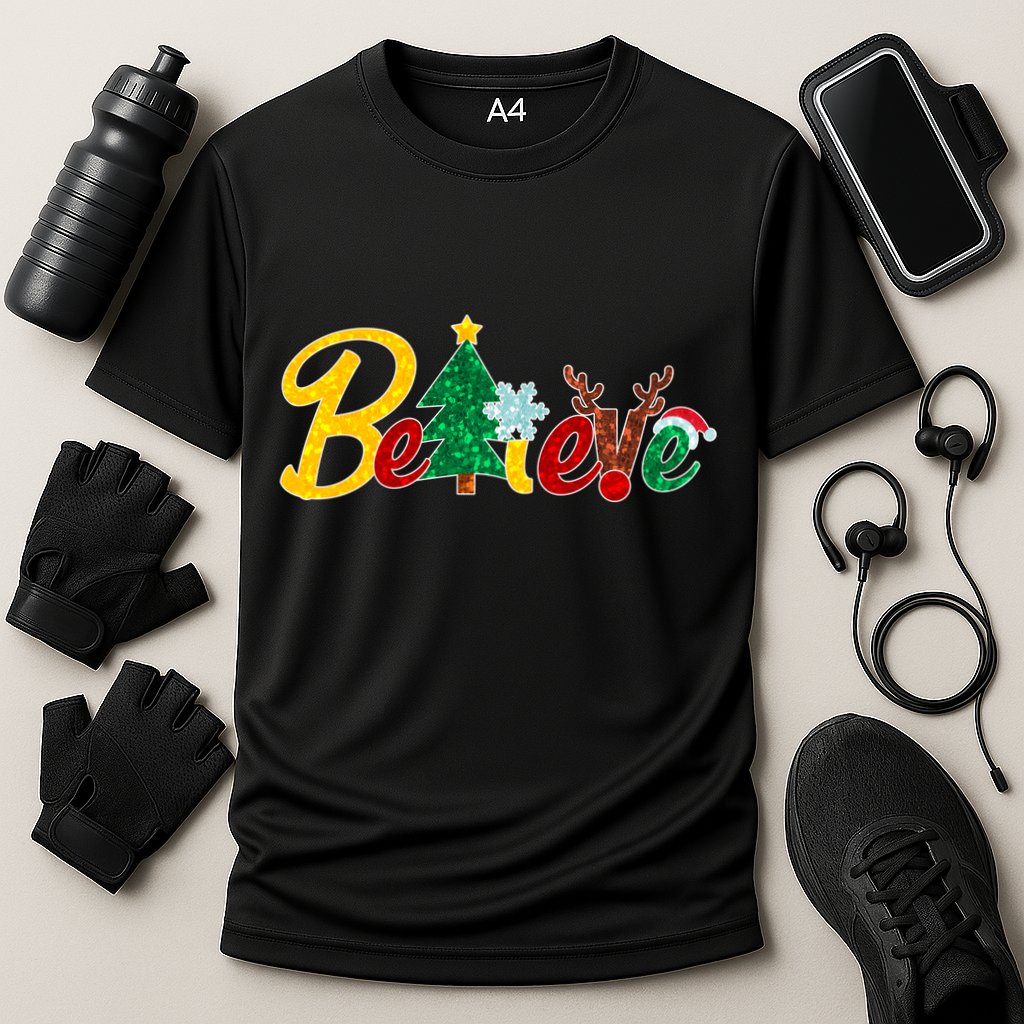 Cute Festive Christmas Believe  Cooling Performance Crew T-Shirt