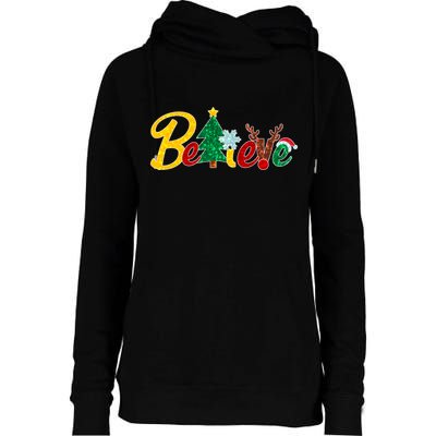 Cute Festive Christmas Believe  Womens Funnel Neck Pullover Hood