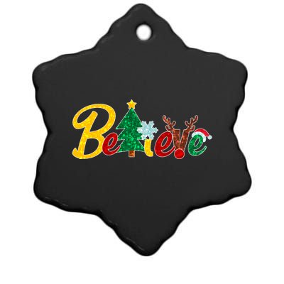 Cute Festive Christmas Believe  Ceramic Star Ornament